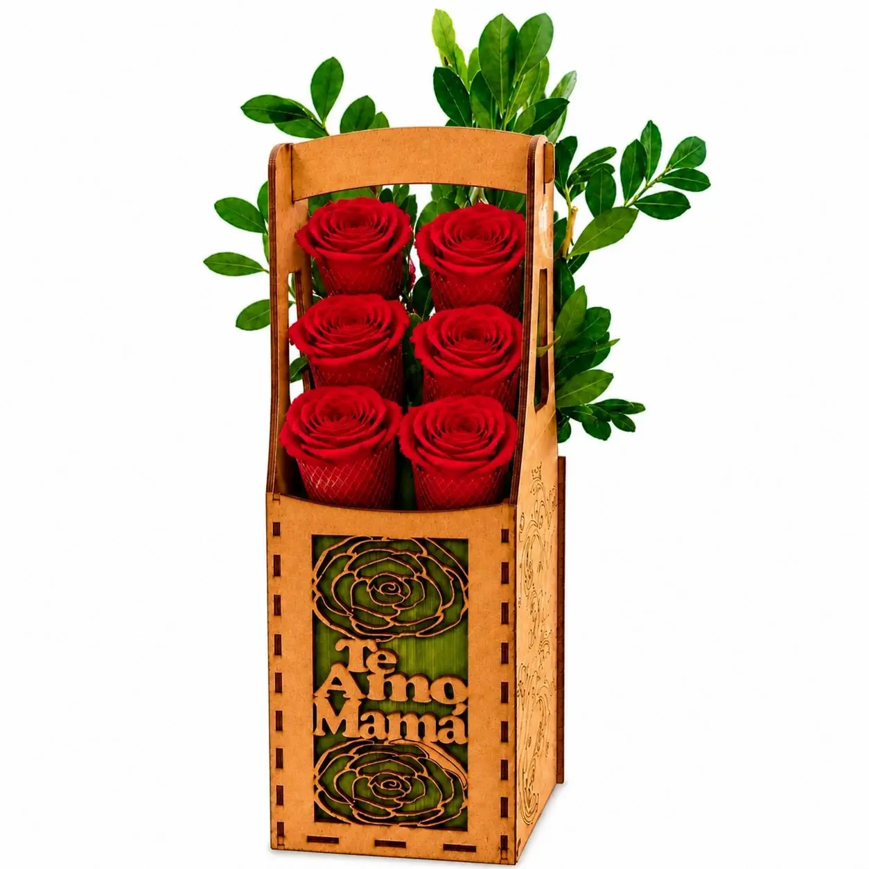 arreglo floral en caja de madera para cumpleaños de mamá con rosas rojas y lirio envio a domicilio lima